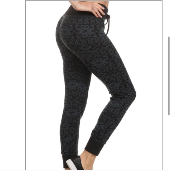 Black and Dark Teal Print Seamless Jogger Pants - Picture 2 of 4